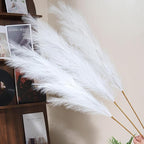 Premium Faux White Pampas Grass Decor 8pcs 43.3″ – Pure Cream Tall Fluffy Feather Flowers, No Assembly 18-Branch One-Piece Stems for Wedding Boho & Minimalist Home Decor, Floor Vase Arrangement