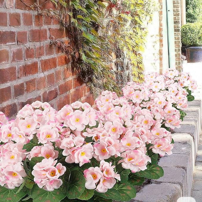 CITYES 3 Pcs Artificial Flowers Silk Geraniums for Outdoors UV Resistant Pink Artificial Geranium Bush Faux Flowers Plant Geraniums for Garden Home Decor Indoor Patio Vase Table Centerpiece