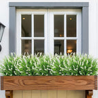 Bassion Artificial Flowers for Outdoors, 24 Bundles Fake Lavender Flowers UV Resistant White Plastic Plants Faux Monkey Grass for Home Porch Garden Window Box Indoor Outdoor Decorations
