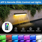 POPOSOAP 24 Inch Pond Waterfall Spillway Kit, RGB Multi-Color LED Lights Pond Waterfall with 1200GPH Pond Pump & 304 Stainless Steel, APP/Remote Control for Pond Garden Fish Tank Water Features-P46DC