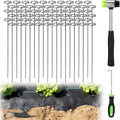 12 Inch Landscape Staples with Hook & Hammer - 60pcs Circle Top Weed Barrier Stakes Kit, 9 Gauge Galvanized Rust-Resistant Garden Fabric Pins, for SOD, Garden Edging, Install & Remove Tools Included