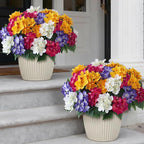 FOTEEWL 8 Bundles Artificial Hydrangea Flowers for Outdoor Decor, Realistic Faux Silk Bouquets Sun-Resistant Fake Plants for Front Door Balcony Farmhouse Garden Home Spring Summer Decor (Mixed Color)
