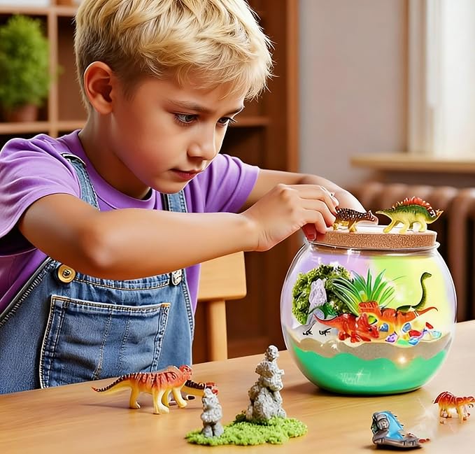 Hannstar Dinosaur Toys-Light Up Terrarium Kit for Kids, Night-Light DIY Dino Toys for Boys Ages 4 5 6 7 8-12, Birthday Easter Gifts for Boys, Arts and Crafts Kit for Kids