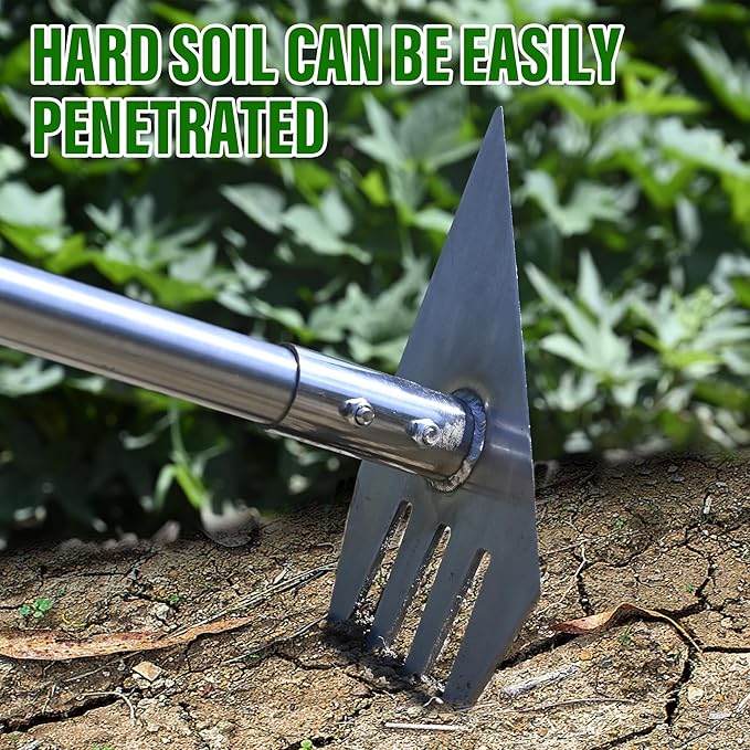 BARAYSTUS 4-in-1 Garden Hoe Tool and Weeder, 56 Inch Ergonomic Long Handle Cultivator with Sharp Stainless Steel Blade, Heavy Duty Garden Hand Tiller for Weeding, Digging, Loosening Soil,Removing Moss