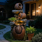 Bumilgar Outdoor Garden Water Fountain for Garden, Patio, Backyard, Deck, Porch and Home Art Decor, 3 Tiers Modern Cascading Outdoor Fountain with Lights 38.4" H
