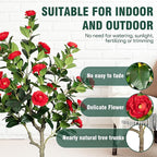 Artificial Camellia Tree 5FT, Red Flower Tree in White Pot, Faux Outdoor Indoor Plant, Christmas,Potted Artificial Flower for Home Office Housewarming Porch Decor (61'' Height)