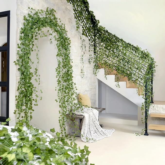 CQURE 36 Pack 252Ft Artificial Ivy Garland, Fake Vines Leaf Garland Green Leaves Fake Plants Hanging Vines Plant Greenery Garland for Bedroom Wedding Party Garden Wall Room Decor