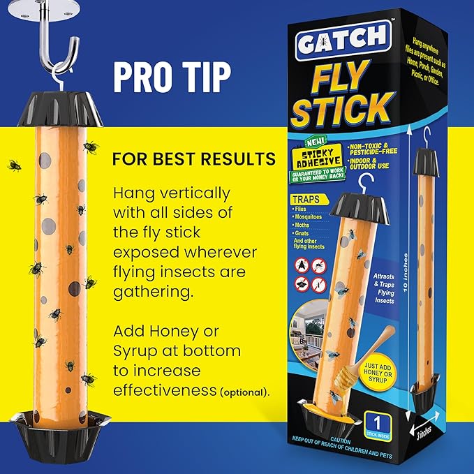 GATCH Fruit Fly Trap (3 Pack), Fly Stick for Mosquitoes, Sticky Trap for Flies Gnats Wasp Flying Insects, Bug Catcher, Indoor or Outdoor Use, Ready to Use Home