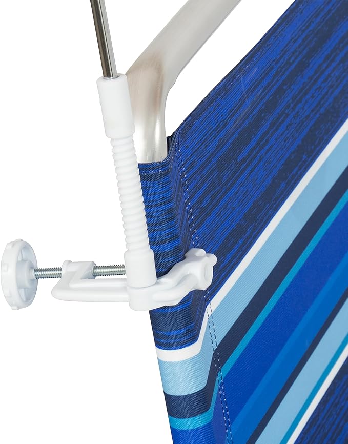 Rio Brands Wave Beach 4' Adjustable Clamp-On Beach Umbrella and Sun Shade, Lightweight Polyester Umbrella with Clamp for Chair