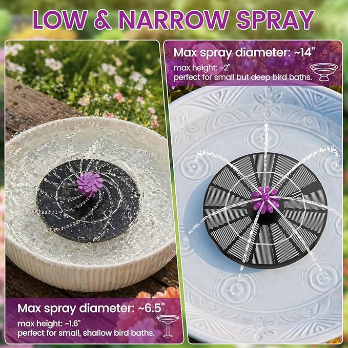 Solar Fountain for Bird Bath, 4W Solar Powered Water Fountain Pump, Outdoor Water Fountain with 6 Nozzles for Hummingbirds, Garden, Pool, Pond