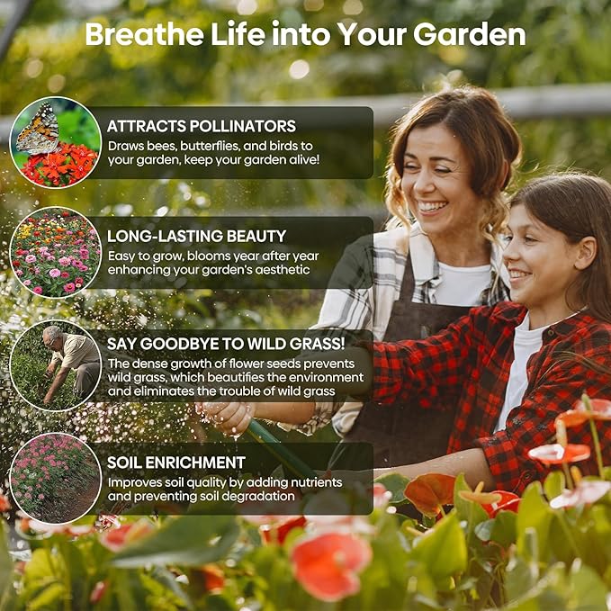 Wildflower Seeds Hummingbird and Butterfly Mix 1 Ounce, No Filler, 24 Varieties Flowers Seeds to Plant Outside, Annual Perennial, Bulk Resealable Package