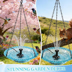 Hanging Bird Bath with USB Nozzle Fountain, USB Powered Bird Bath Fountains for Outside, Garden Patio Yard Decor with Adjustable Chain, Blue