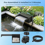 Biling Pond Waterfall Spillway Kit, 12.2” Wide Waterfall Box with 660 GPH Water Pump, Multi-Stage Filtration & Metal Lid, DIY Waterfall Spillway for Koi Pond, Backyard Stream and Rockery