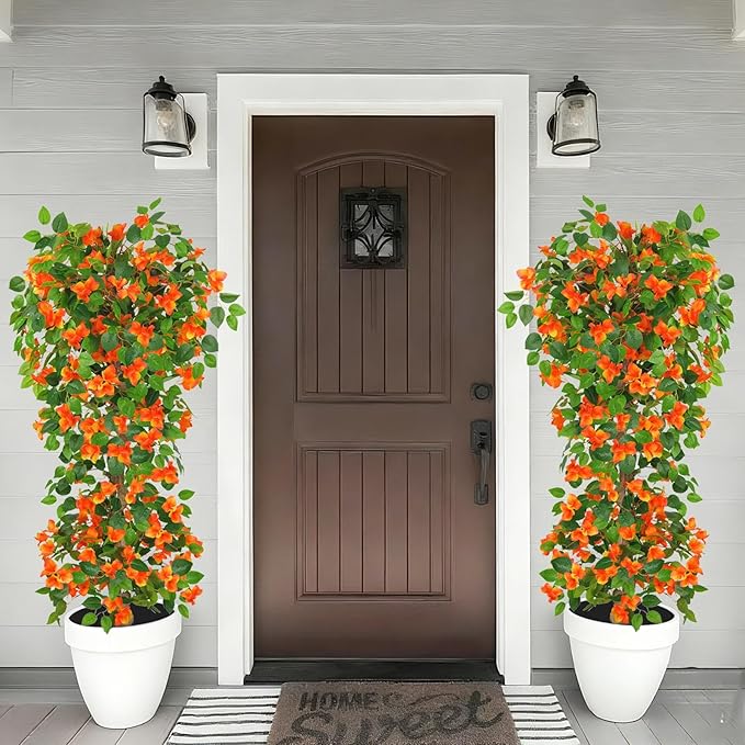 Artificial Bougainvillea Tree -5FT Faux Bougainvillea Tree with Realistic Flowers, Tall Fake Fall Flower Tree for Indoor or Outdoor Decor, Silk Floral Plant for Living Room, Porch, Garden (Orange)
