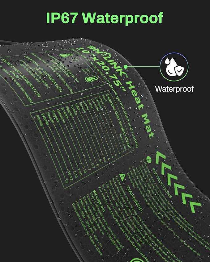 BN-LINK Durable Seedling Heat Mat for Seed Starting 10" x 20.75", 2 Pack Waterproof Warming Mats Plant Heating Pad for Seed Germination, Indoor Growing, Hydroponic, Greenhouse, ETL Listed