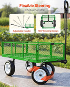 VEVOR 900 LBS Steel Garden Cart, 2 in 1 Handle, Heavy Duty Pullable Garden Wagon with 10" Flat-Free Tires, Outdoor Utility Yard Wagon Cart with Detachable Side Panels, Attach to ATV or Tractor