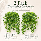 36" Faux Hanging Ivy Plants in White Pots, 2 Pack Fake Pothos Artificial Hanging Plants with 168 Leaves Each & Pebble Topping, Fake Greenery Decor for Shelf Bathroom Office Living Room