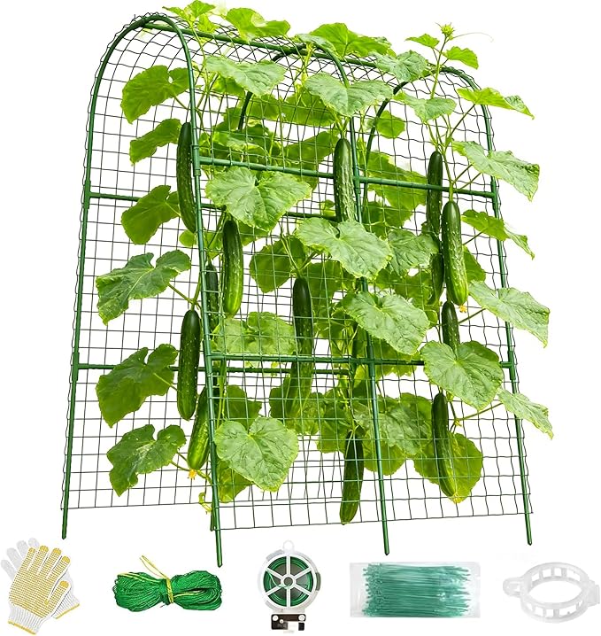 Cucumber Trellis for Raised Bed 32" L x 48" H, U-Shape Garden Trellis for Climbing Plants Outdoor, Metal Arch Trellis for Vegetables, Plant Support for Tomato Pea Zucchini Grape Flowers