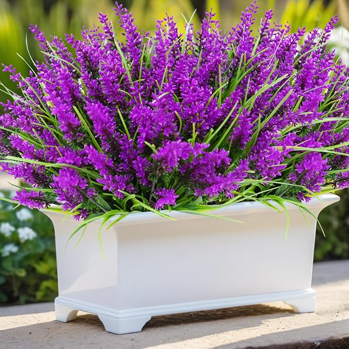 Kinisty 20 Bundles Outdoor Artificial Plants and Flowers, UV Resistant Faux Monkey Grass with Lavender and Fake Plastic Greenery for Spring Summer Outside Planter Porch Garden Decor, Fuchsia