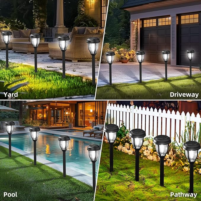 DERAYSION 12 Pack Solar Lights Outdoor, Solar Pathway Lights Auto On/Off Waterproof LED Garden Lights for Landscape Path, Yard, Walkway, Driveway, Sidewalk, Cold White