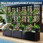 IDEAHOUSE Steel Raised Garden Bed w/Trellis & Privacy Screen - 71x35x16 in Planter Box w/Lockable Casters, Drainage Holes for Vines, Vegetables on Patio, Deck, Yard, Black