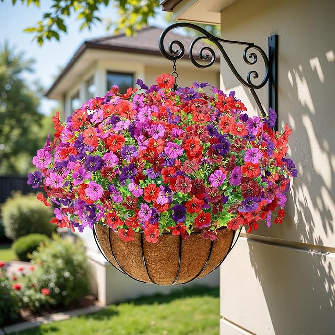 Alupssuc 48 Bundles Artificial Flowers for Outdoors Decoration, UV Resistant Silk Faux Floral Spring Fake Plastic Plants Greenery for Outside Indoor Garden Porch Window Box Home Decor(4 Colors)