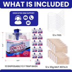 Fly Traps Outdoor Fly Trap for Patio. 12 Non-Toxic Pre-Baited Flies Bags Outdoor Disposable. Hanging Bug Catchers for All Filth Flies Killer for Outside Bug Control in Yard Horse Ranch Trash Can
