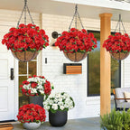 Artificial Geraniums Flowers for Outdoors Mother's Day Derby Day Decor, 4 Bundles Fake Flowers Silk Red Flowers UV Resistant No Fade Faux Plants for Garden Planter Patio Indoor Cemetery Summer Decor