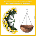 INXUGAO Artificial Hanging Flowers with Basket for Outdoor, Fake Hydrangea UV Resistant Arrangements in Pot Planter Spring Summer Decor for Porch Garden Yard(Yellow White)