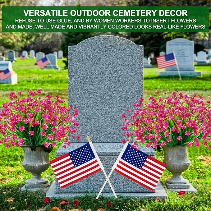 TURNMEON 20 Bundles Artificial Flowers for Outdoors Fake Plants Spring Decor, UV Resistant Artificial Plants Cemetery Flowers Faux Plastic Greenery Shrub for Home Porch Summer Decor 580 Heads(Magenta)