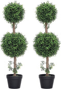 HOMCOM Artificial Plants Topiary Ball-Shaped Boxwood Trees in Pot Set of 2 Fake Plants for Home Indoor Outdoor Front Porch Decor, 36 Inch, Green