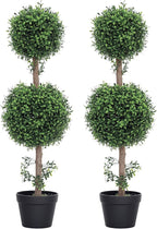HOMCOM Artificial Plants Topiary Ball-Shaped Boxwood Trees in Pot Set of 2 Fake Plants for Home Indoor Outdoor Front Porch Decor, 36 Inch, Green