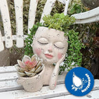 Face Plant Pot - Double Flower Pots for Indoor Outdoor Plants Resin Head Planter with Drainage Hole Cute Lady Face Plant Pots, Garden Decoration Planters, Medium