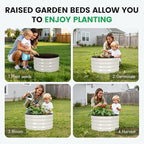 INNO STAGE 3 Pcs Round Galvanized Raised Garden Bed — 2×2×1ft Planter Box Outdoor Raised Beds Kit for Gardening Vegetables, Fruits, Herbs, and Flowers, White