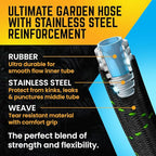 PowerFlow Garden Hose, NON-EXPANDABLE 50 Feet Premium Quality Stainless Steel Metal Water Hose with Durable Fabric Skin, Hose For Commercial, Residential Use, Bonus 10-way Spray Nozzle (50 Ft, Black)