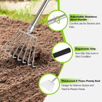 Landscape Rakes for Lawns Leaf Leaves, Small Hand Cultivator, Clam Tool for Cleaning Debris, Weeds, Grass, Pine Needle Remove in Yard, Flower Beds, Herb Rock Garden Care - Stainless Steel