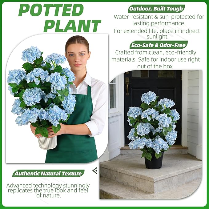 Faux Hydrangea Tree 30" Tall (2 Pack), Artificial Hydrangea Plant in Pot with Blue Flowers, Realistic Hydrangea Tree for Indoor Outdoor Porch, Patio, Home Decor