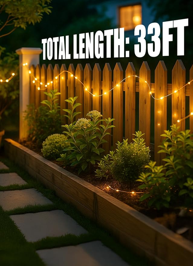 Minetom Solar Fairy Lights,33Ft 100 LED Solar String Lights Outdoor, IP65 Waterproof Patio Lights with 8 Modes for Tree Patio Christmas Party Wedding Decor (Warm White)