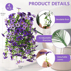 Artificial Hanging Baskets Outdoor, 4 Bundles Artificial Hanging Flowers Outdoors Spring Summer Decoration, No Fade Realistic Fake Hanging Baskets for Porch Patio Balcony Home Yard Decor