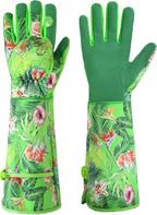 HANDLANDY Women Gardening Gloves, Scratch Resistant Breathable Ladies Rose Pruning Long Gauntlet Floral Print Garden Yard Gloves, Gift for Gardeners (Grass Green, L)