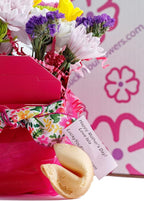 Summer Time Fresh Cut Live Flowers Arranged in a Takeout Container with Your Personal Message Tucked Inside a Fortune Cookie
