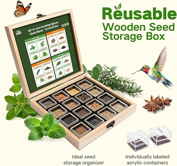 LUSH&DEW Culinary Herbs Kitchen Garden Seed Bank, Gardening Gifts for Women Men, 16 Varieties Non-GMO Heirloom Seeds for Planting Herb in Raised Garden Beds Windowsill, Survival Kit for Cooking Spices