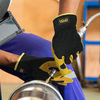 HANDLANDY Men Leather Gardening Gloves, Utility Work Gloves for Mechanics, Construction, Driver