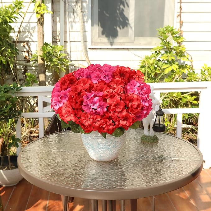 AGIRL 6 Bundles Artificial Geranium Flowers for Outdoors Spring Decor Geraniums Silk Flowers UV Resistant Lifelike Faux Flowers for Outdoor Garden Patio Porch Balcony Home Decor(Red 3,Rose Red 3)