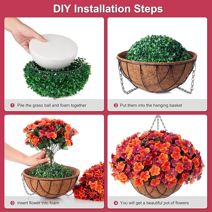 INXUGAO Artificial Hanging Flowers with Basket for Outdoor, Fake Hydrangea UV Resistant Arrangements in Pot Planter Spring Summer Decor for Indoor Porch Garden Yard(Orange Brown)