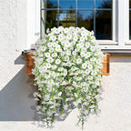 Artificial Hanging Flowers for Outdoors, 4 PCS 600 Blooms UV Resistant Morning Glory Faux Silk Vines, No-Odor Realistic Fake Plants for Garden Planter Porch Patio Decoration, White