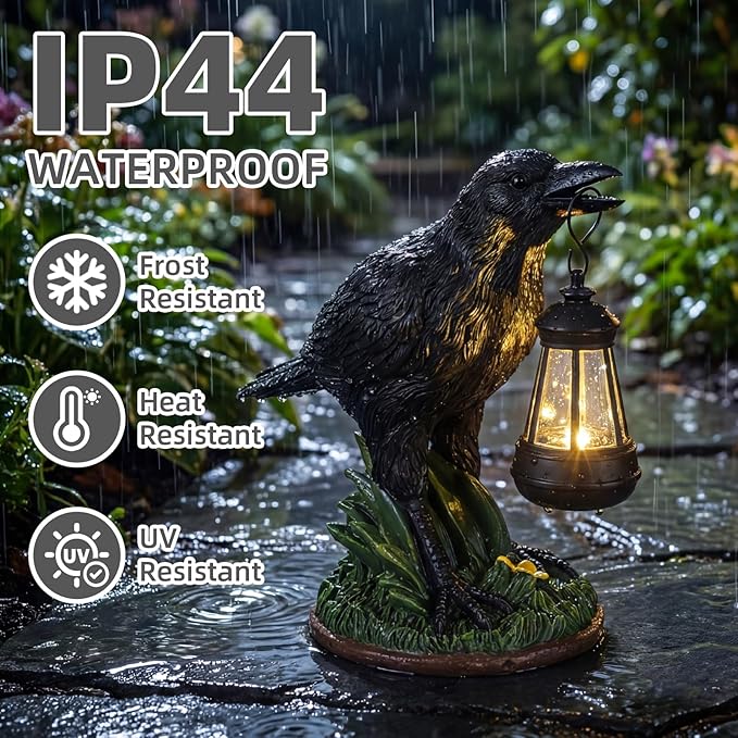 Rempry Solar Garden Crow Statue Decor, Gothic Crow Light for Yard Lawn Patio Outdoor, Unique Birthday Housewarming Halloween Gifts for Mom Family, Friend