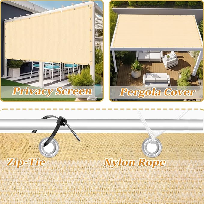 Shade&Beyond Customized Size 90% Sun Shade Cloth with Grommets, 4' X 5' Pergola Shade Cover Canopy, Mesh Tarp Sun Screens for Patio, Outdoor, Garden, Backyard GN01, Wheat