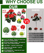 TURNMEON Artificial Geraniums Flowers for Outdoors Summer Decoration, 4 Bundles Fake Flowers Silk Color Flowers UV Resistant No Fade Faux Plants for Planter Gardens Table Porch Indoor Cemetery Decor