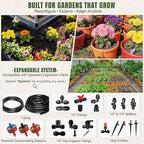 Drip Irrigation System Push-to-Connect Garden Watering System Kit for Raised Beds, Expandable DIY Drip Irrigation Kit with 1/2" & 1/4" Tubing, Adjustable Emitters, Leak-Proof Connectors